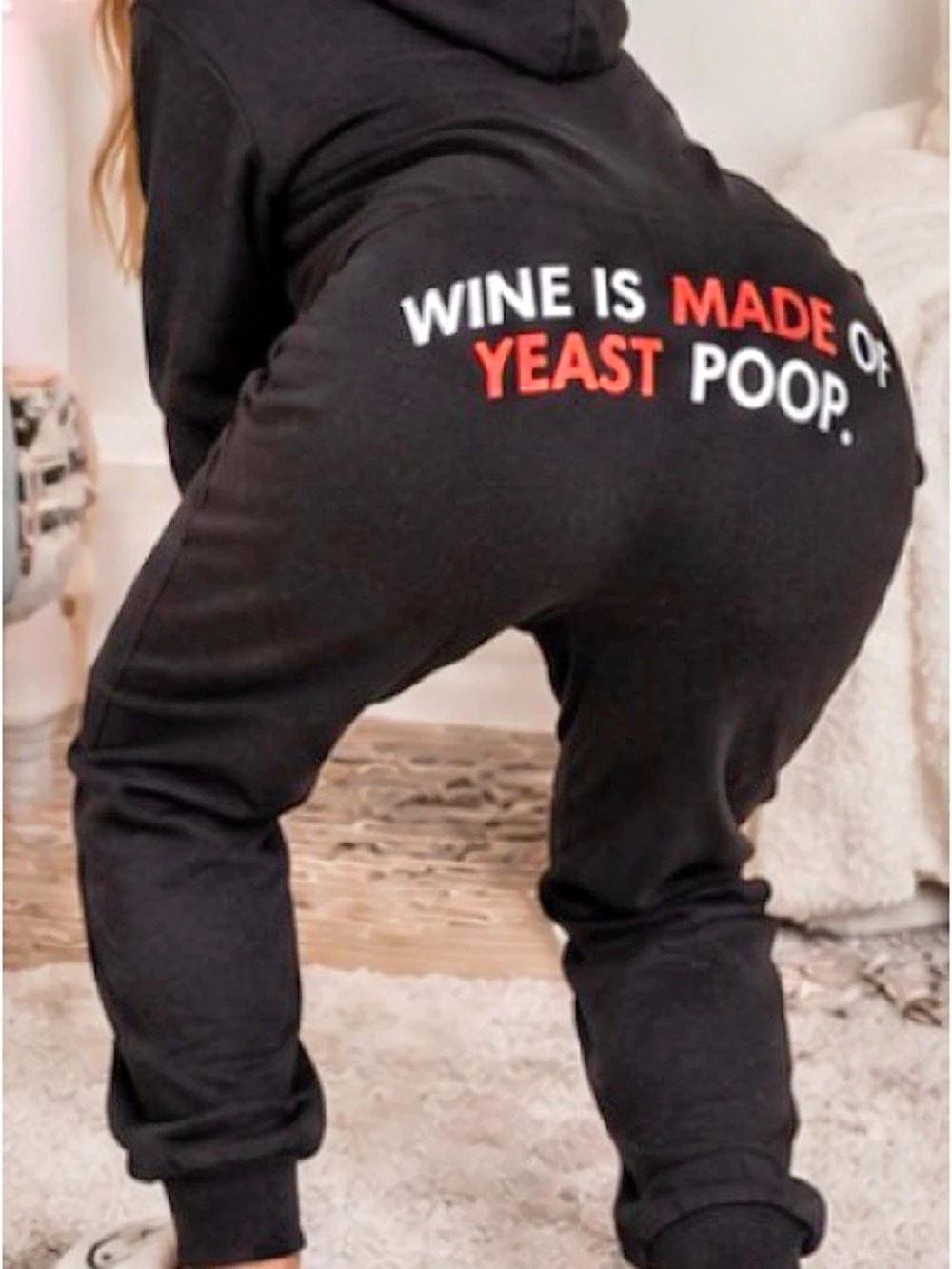 the hatch Wine Is Made of Yeast Poop Onesie Black & White Large